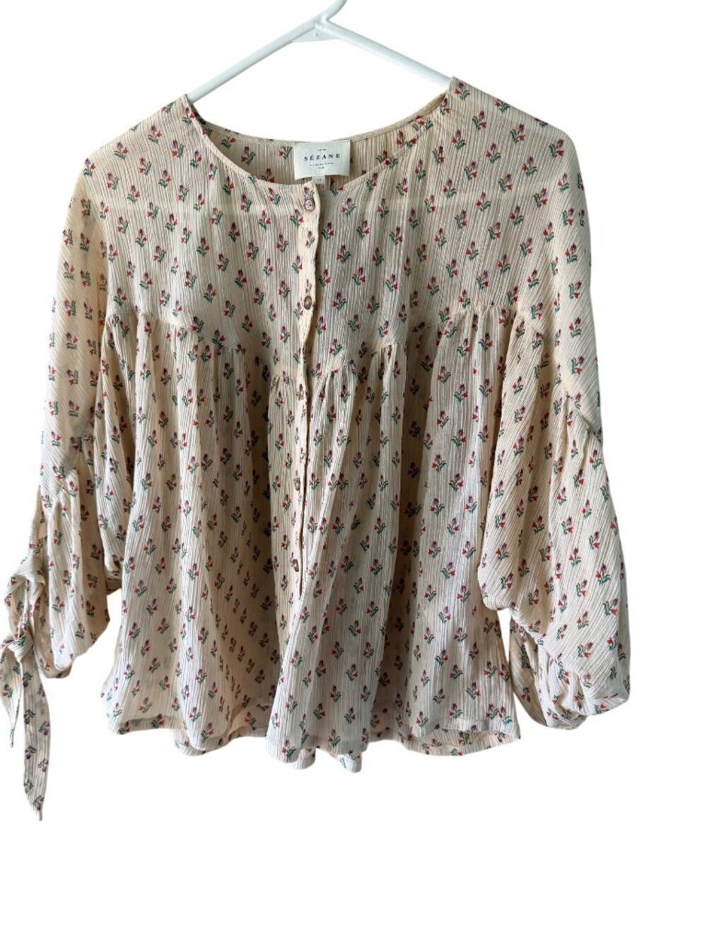 Sezane Cristina Womens Button Front Blouse Size US 8 All Over Floral Bohemian